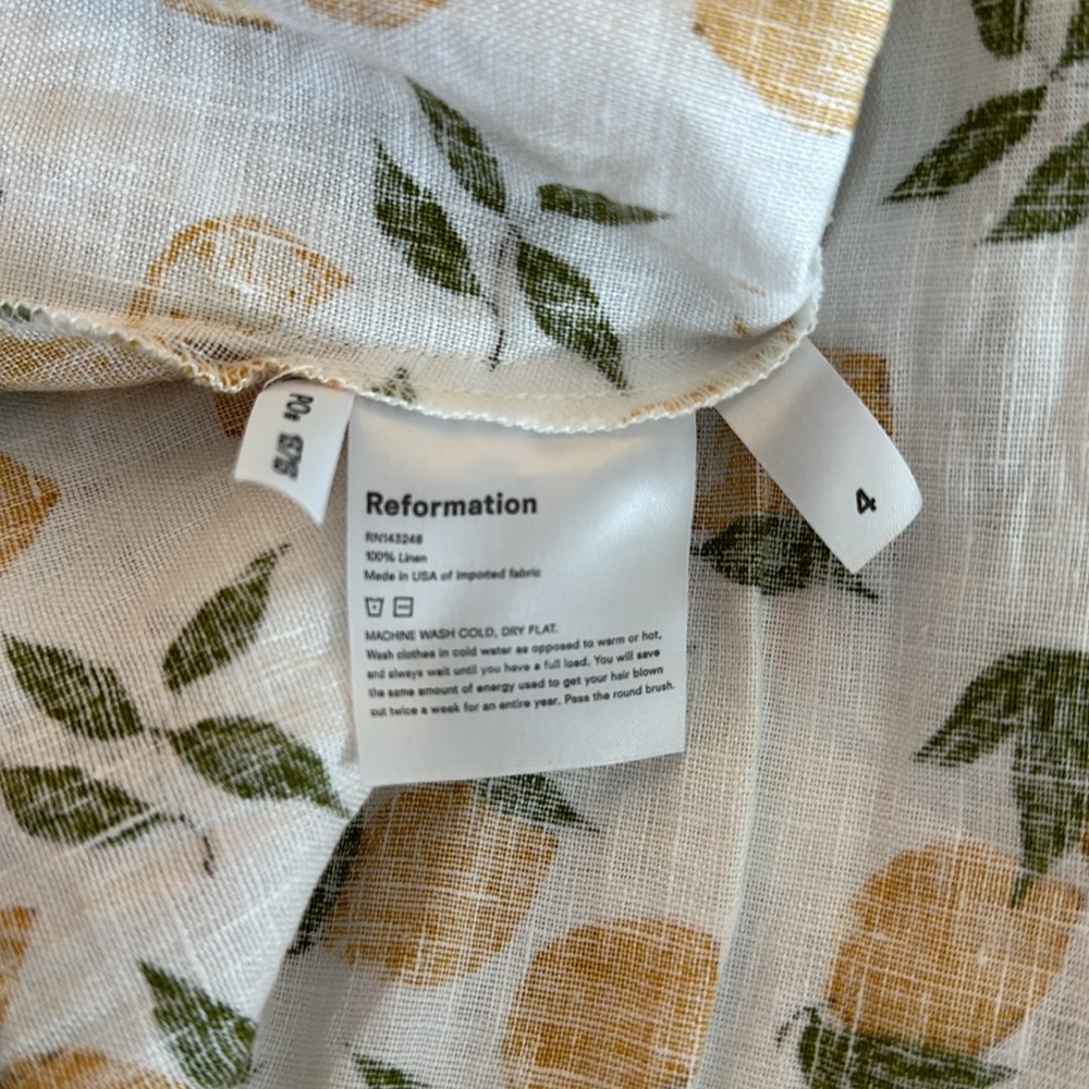 Reformation Marley 100% Linen Off The Shoulder Lemon Print Midi Dress Size 4 - Picture 8 of 8
